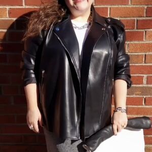 ELOQUII Black Oversized Faux Leather Moto Jacket Sz 14/16 14 16